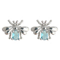 Silver Tone Bee And Aqua Teardrop Stone Stud Earrings view 5