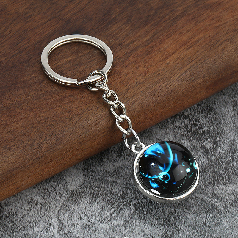 Luminous Zodiac Glass Cabochon Metal Keychain for Bag Charm Gifts