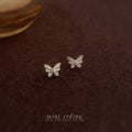 Mini Gold Butterfly Stud Earrings Cream Enamel Crystal Center view 4