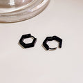 Black Matte Hexagon Huggie Hoop Earrings Geometric Metal view 4