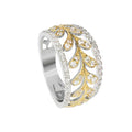 Two Tone Leaf Filigree Crystal Band Ring Polished Metal Jewelry view 5
