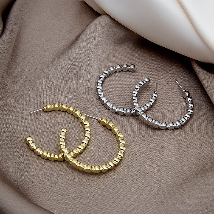 Faceted Open C Gold and Silver Medium Hoop Earrings
