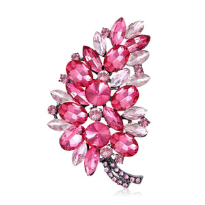 Faceted Crystal Leaf Brooch in Blue and Pink Decorative Accessory