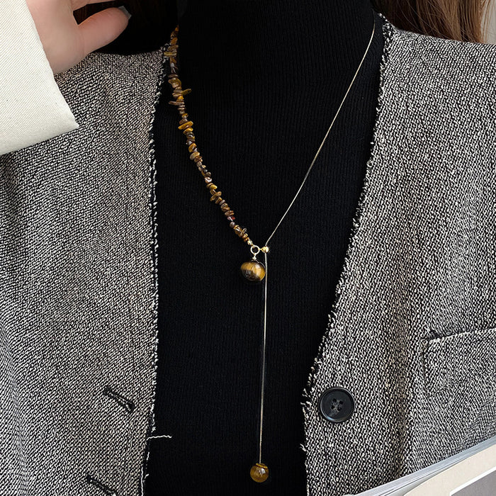 Tiger Eye Style Pendant Necklace With Silver Tone Chain