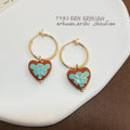 Gold Hoop Black Enamel Heart Red Flower Drop Earrings view 3