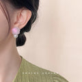 Pink Translucent Resin Rose Stud Earrings Pearl Drop Styles view 4