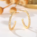Gold Tone Open Hoop Earrings With Rows of Clear Stones view 5