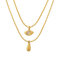 Double Layer Gold Opal Eye Teardrop Pendant Necklace Set view 5