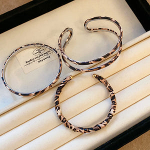 Leopard Print Open Cuff Bangle Metal Bracelet 3 Styles