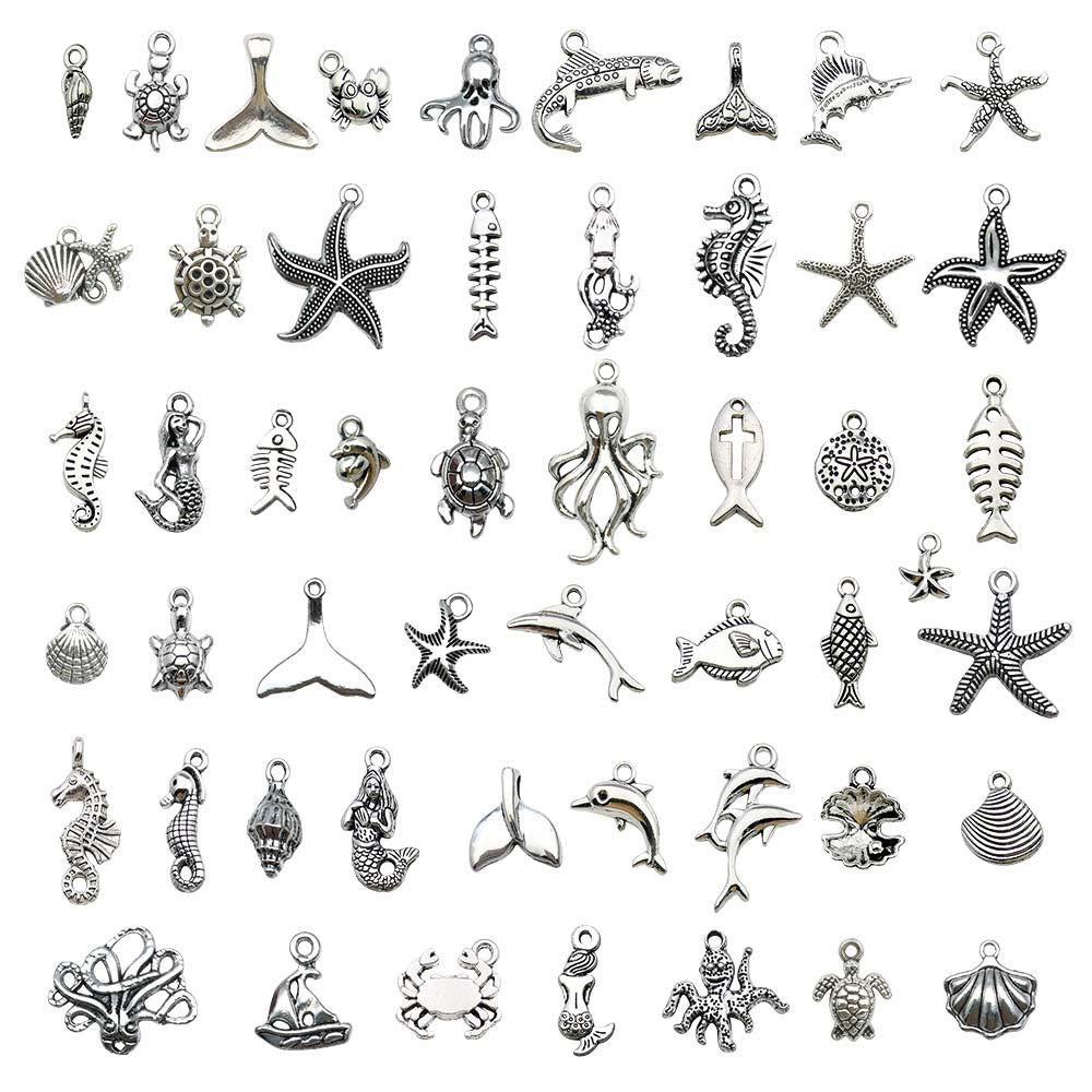 Antique Silver Zinc Alloy Starfish Seahorse Charm Pendants for DIY Ocean Jewelry Making