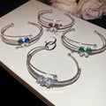 Silver Multi Layer Open Butterfly Crystal Cuff Bracelet view 2