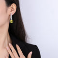 Silver-Tone Long Square Drop Earrings with Yellow or Blue Stone view 3
