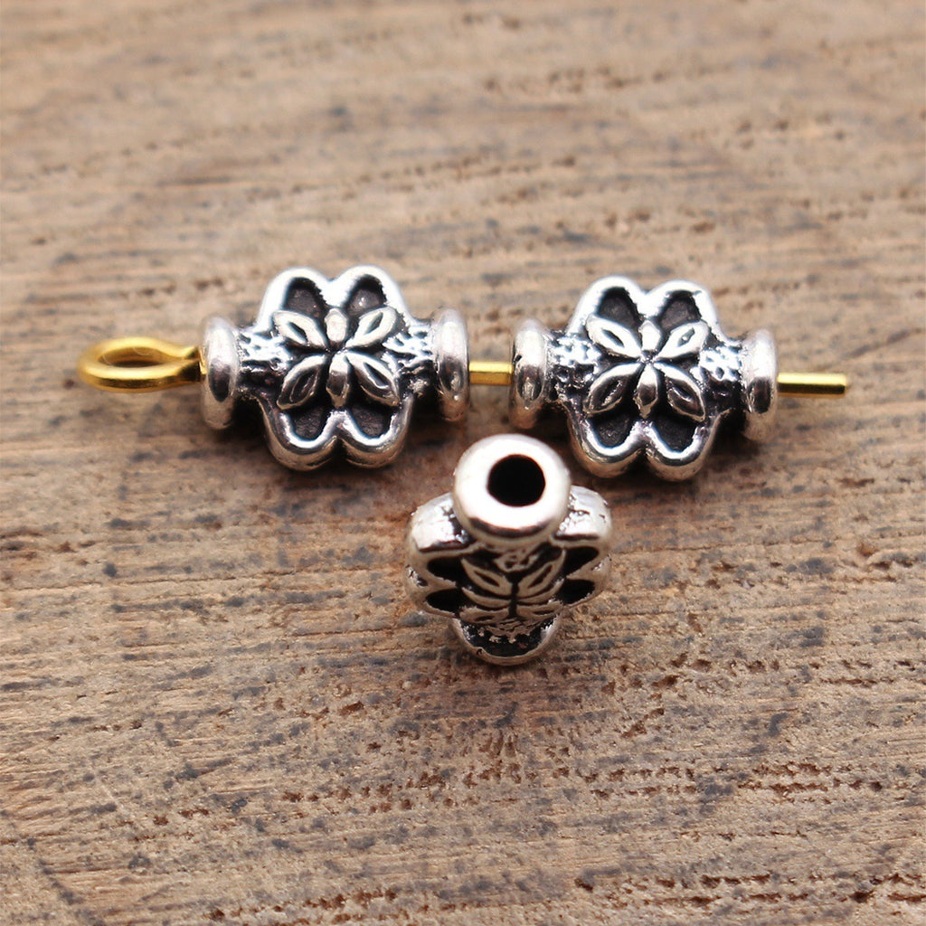 7.9x5.9x3.5mm 0.38g Antique Silver Zinc Alloy Flower Spacer Beads for Bracelet Necklace Jewelry Making