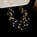 Gold Multi Layer Round Crystal Station Necklace Six Colors view 8