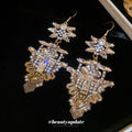 Ornate Architectural Chandelier Hook Earrings With Polished Metal Details view 2