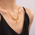 Gold Snake Chain Zircon Disc Charm Necklace Titanium Steel view 3