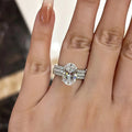 Oval Halo Three-Ring Set With Pave Bands In Silver Tone view 2