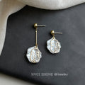 Asymmetric Gold Face Shell Drop Earrings Ball Studs view 4