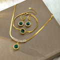 Green Square and Round Coordinated Four Piece Jewelry Sets view 1