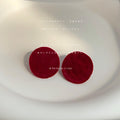 Wine Red Round Velvet Flocked Circle Stud Earrings view 3