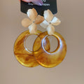 Resin Floral and Open Circle Stud Earrings with Polished Metal Details view 8