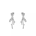 Silver Star Crystal Look Ribbon Long Stud Earrings view 5