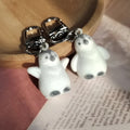 Flocked White Penguin Keychains Lobster Clasp Two Poses view 4