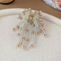 Champagne Clear Hair Claw With Long White Pearl Like Bead Fringe view 6