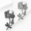 Long Stem Rose Brooch With Pearl and Crystal Petals view 3