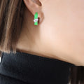 Green Enamel Mini Hoop Earrings With Clear Teardrop Zircon view 4