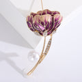 Flower Bud Brooch in Metal with Enameled Petals, a Gold-tone Stem, and a Pearl Accent view 7
