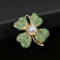 Rhinestone Four Leaf Clover Charm Pendant With Pearl Center view 2