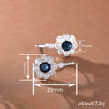 Silver Tone Blue Center Crystal Flower Drop Earrings view 4