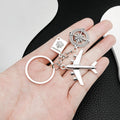 Antique Silver Airplane Passport and Compass Travel Charm Keychain view 2