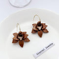 White and Brown Layered Petal Flower Long Hook Earrings view 3