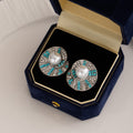 Blue Mosaic Round Pearl Look Statement Stud Earrings view 4