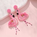 Beaded Sequin Flamingo Earrings With Rhinestone Accent Two Colors view 4