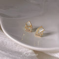 Gold Layered Square Stud Earrings Cat Eye Crystal Frame view 3