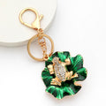 Green Enamel Lotus Leaf Gold Frog Rhinestone Keychain view 5