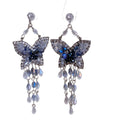 Blue Crystal Butterfly Tassel Drop Earrings Statement Jewelry Design view 5