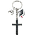 Black and Silver Cross Bat Skull Charm Keychains with Metal Hardware view 5