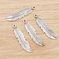 Long Textured Feather Charms in Antique Silver Finish view 3