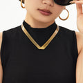 Gold V-Shape Open Collar Choker 316L Stainless Steel Ribbed view 4