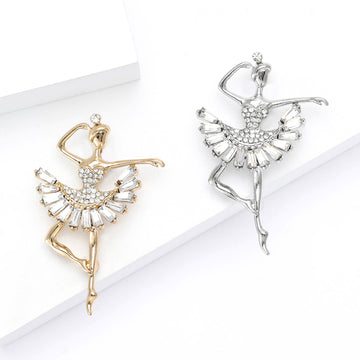 Crystal Ballerina Brooch in Silver and Gold Tone Decorative Lapel Accessory