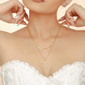 Zircon Cross Pendant Necklace Snake Chain Gold Steel Metal view 3