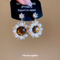 Brown Cabochon Crystal Flower Stud Earrings Statement Fashion Jewelry view 2