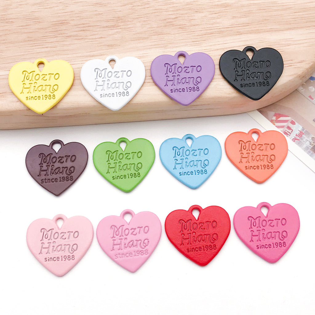 Color Enamel Zinc Alloy Peach Heart Letter Double Sided Charm Pendant for DIY Necklace Keychain Making