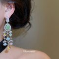 Multicolor Floral Chandelier Earrings with Teardrop Beads view 4