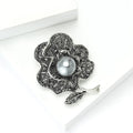 Black Crystal Flower Brooch With Gray Pearl Center view 4