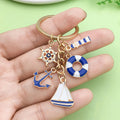 Nautical Metal Keychains With Sailboat Anchor Lighthouse Charms view 3